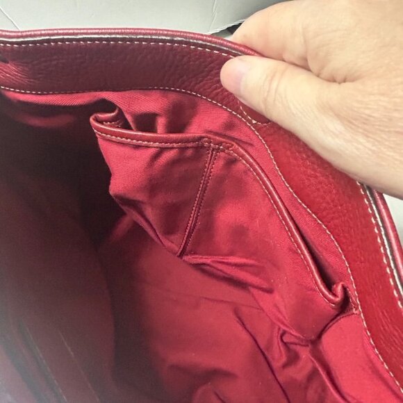 Vintage Fossil Red Pebbled Leather Shoulder Bag Side Pockets Brass Hardware - Picture 5 of 9